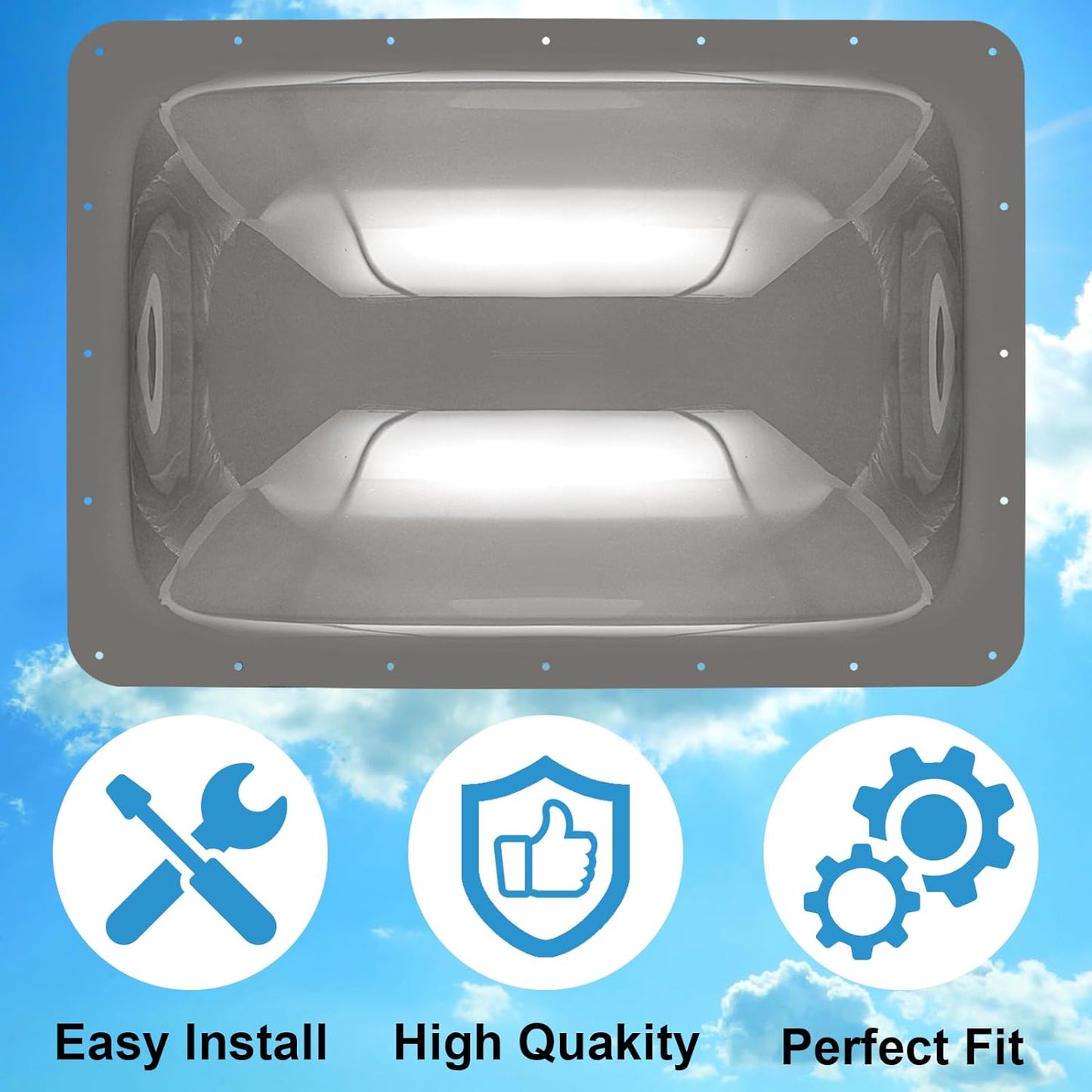 RV Skylight Replacement Outer Dome,18" X 26" OD Camper RV Skylight Cover Fit Standard 14" X 22" Shower Openings Replacement for Roof Camper Trailer Motorhome Truck (14"X22",Smoke Gray)