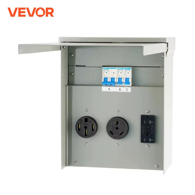 VEVOR Temporary Power Outlet Panel 125/250 Volt with a 20/30/50 Amp Receptacle Installed RV Power Outlet Box for Camper, Trailer