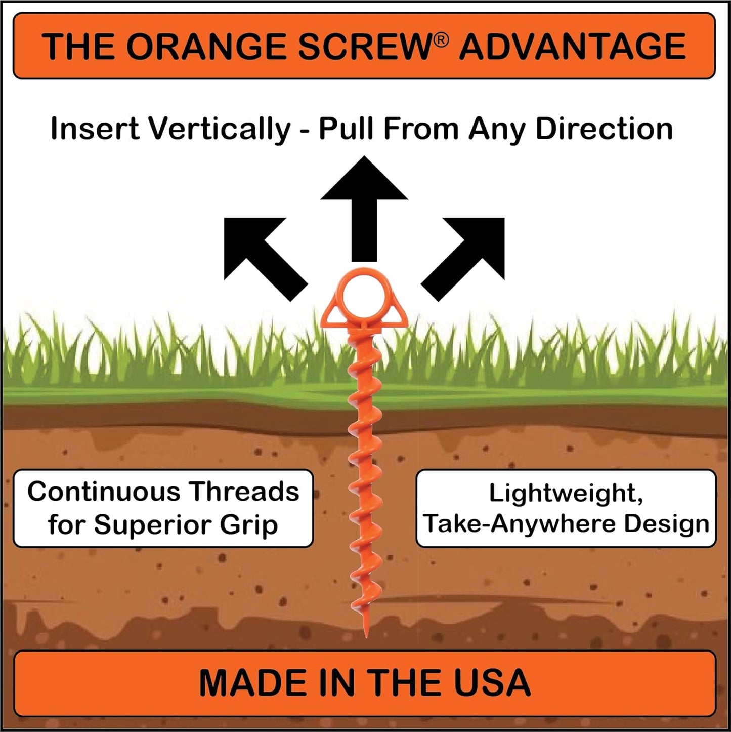 Ultimate Ground Anchors: Heavy Duty Screw-In Tent Stakes for High Wind, Sand, Canopies, and Camping - Made in USA, 100% Recycled, Included T-Grip Tool - (Large, 2 Pack)