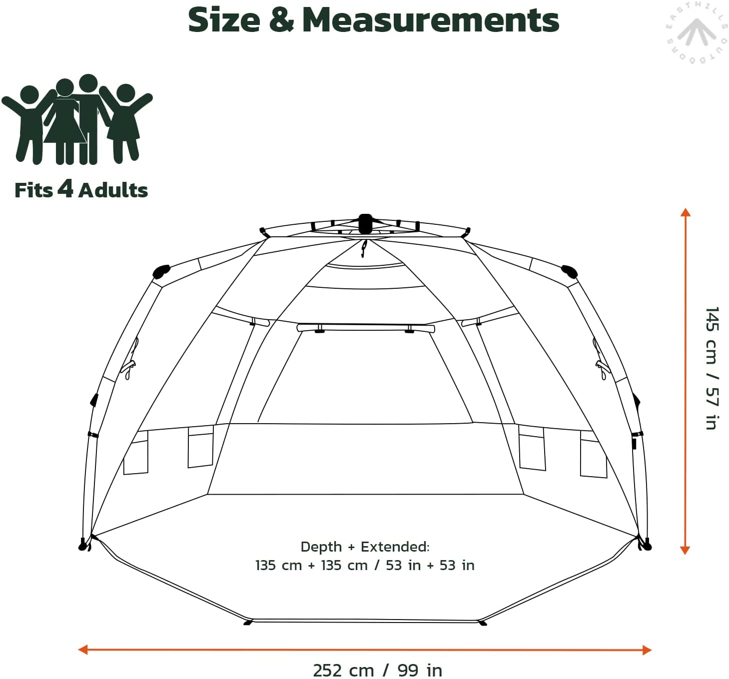 Instant Shader Dark Shelter XL Beach Tent 99" Wide for 4-6 Person Sun Shelter UPF 50+ with Extended Zippered Porch Pacific Blue