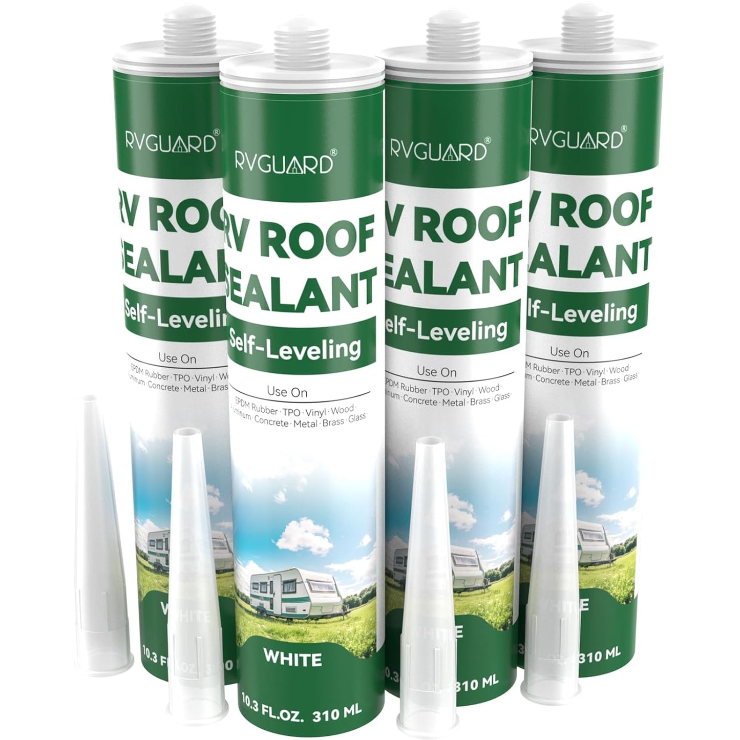 RV Roof Sealant, Self-Leveling Lap Sealant, Flexible RV Caulk Sealant for RV, Camper, Trailer, and Motorhome Roof Repair, White(4 Pack)