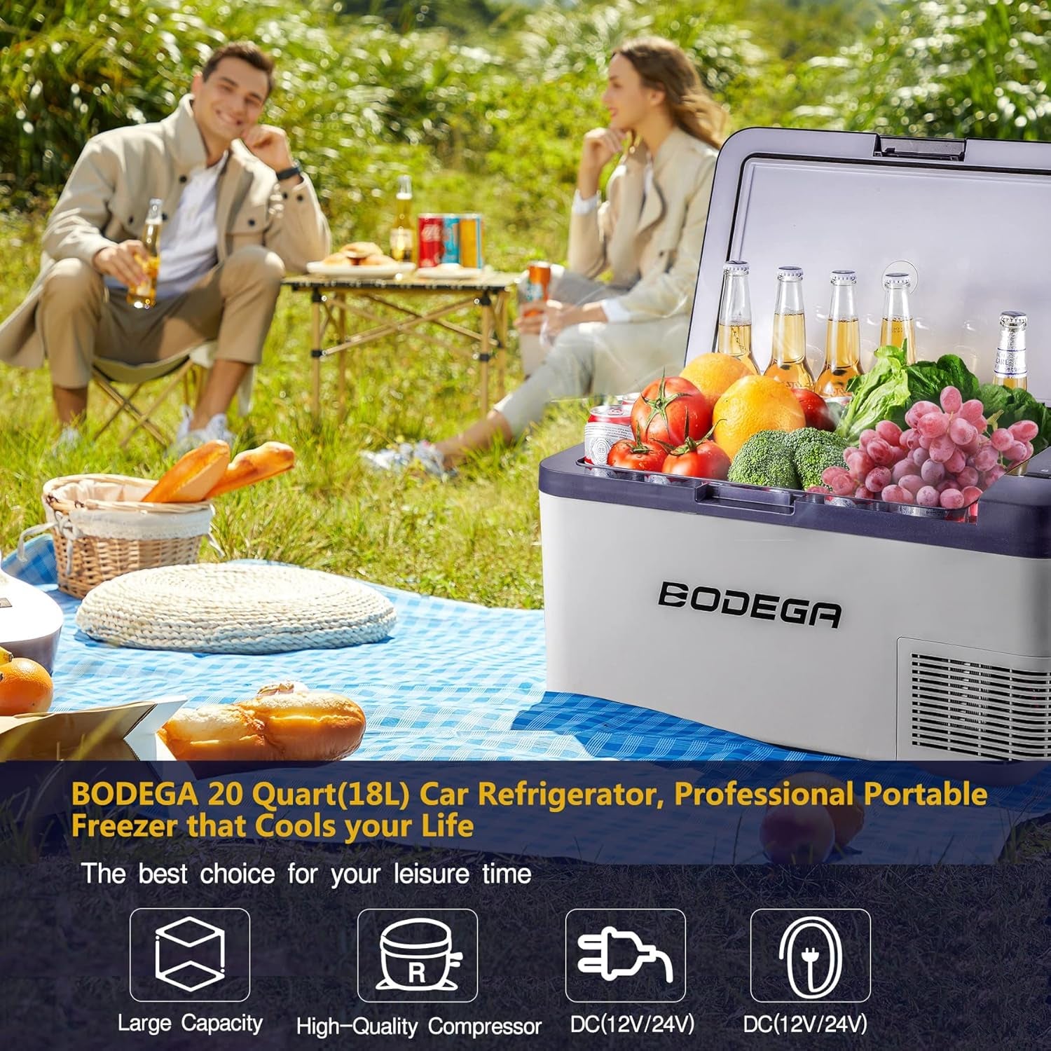 12 Volt Car Refrigerator, 20 Quart (18L) Portable Freezer Car Fridge (-4℉~68℉), Electric Cooler for Vehicles, Truck, RV, Camping, Travel and Home Use - 12/24V DC & 100V-240V AC, WIFI Control