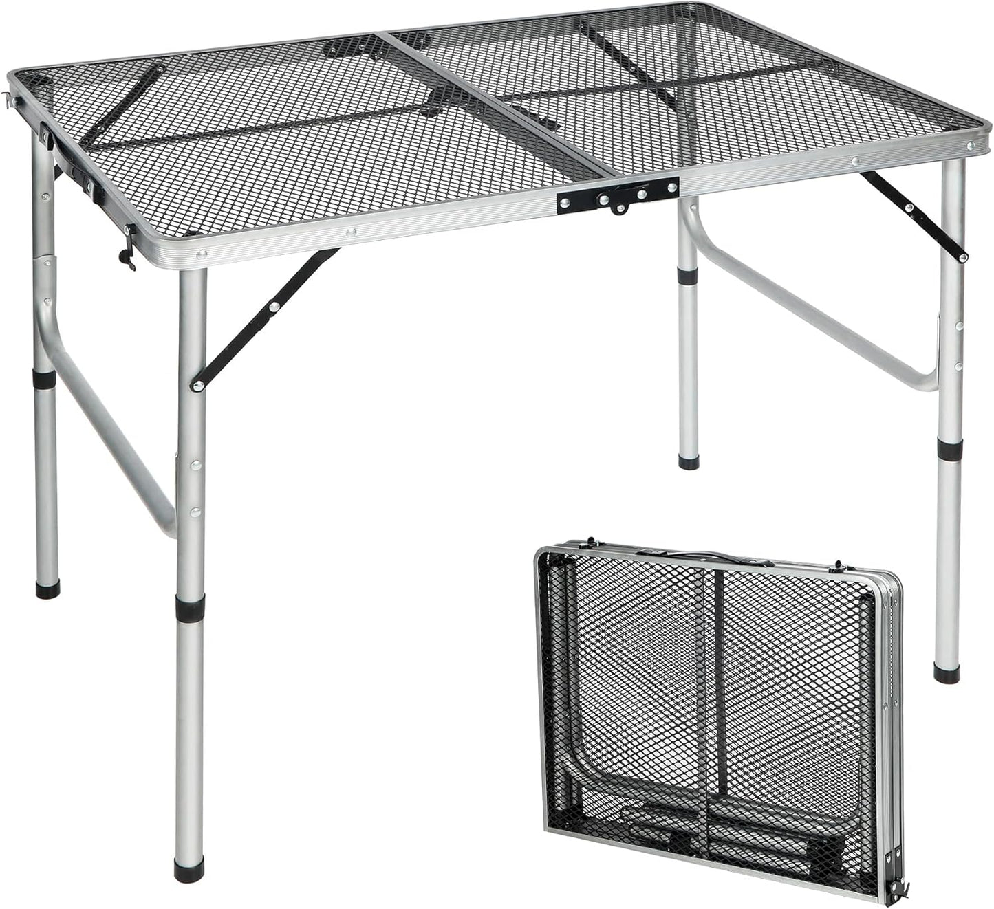 Portable Grill Table for Outside, Aluminum Folding Grill Stand Table for Outdoor Camping Picnic BBQ, Lightweight Adjustable Height, 36"X24"X15"/28" Sliver