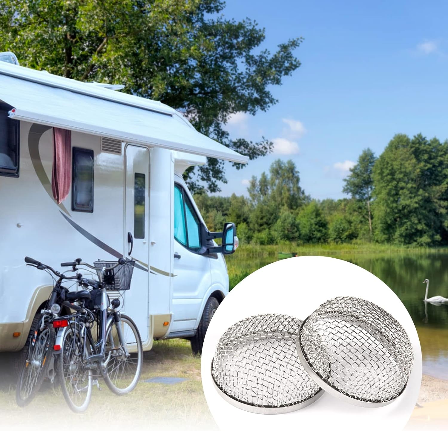 RV Flying Insect Screen, 2 Pack Furnace Vent Cover Screens, RV Heater Vent Cover, 2.8In Silver Stainless Steel Mesh Bug Screen for Rv/Campers/Trailers, Included Installation Tool