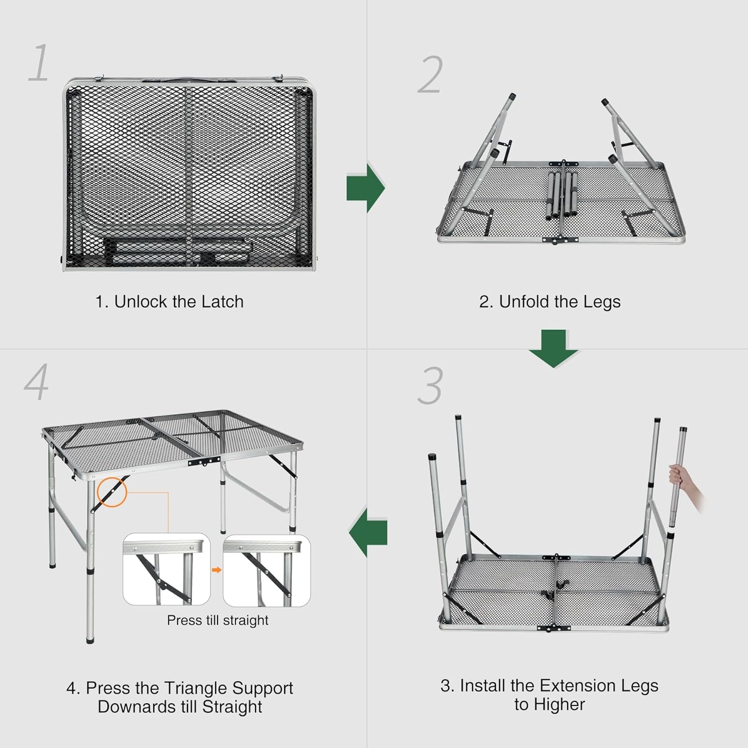 Portable Grill Table for Outside, Aluminum Folding Grill Stand Table for Outdoor Camping Picnic BBQ, Lightweight Adjustable Height, 36"X24"X15"/28" Sliver