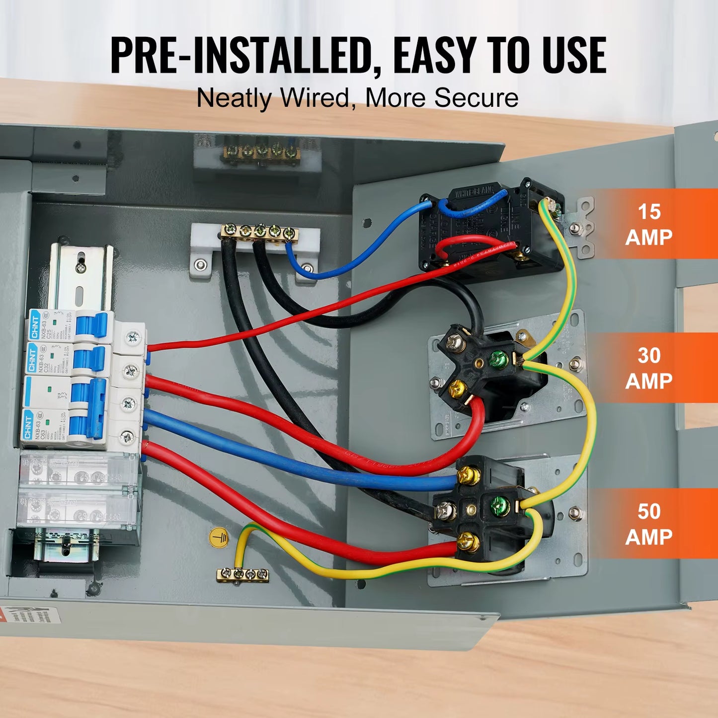 VEVOR Temporary Power Outlet Panel 125/250 Volt with a 20/30/50 Amp Receptacle Installed RV Power Outlet Box for Camper, Trailer