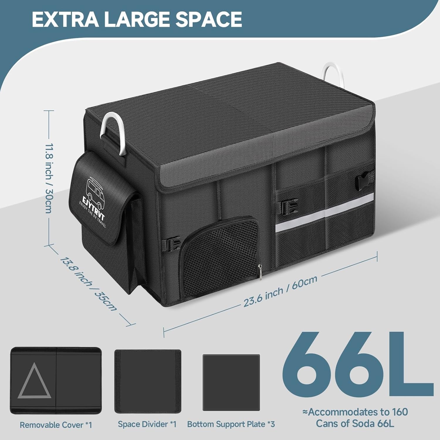 RV Organizer, Collapsible Camper Organization, Car Trunk Organizer, Aluminum Handle, RV Storage Containers, RV Storage and Organization, Waterproof and Strong, Independent Mesh Space