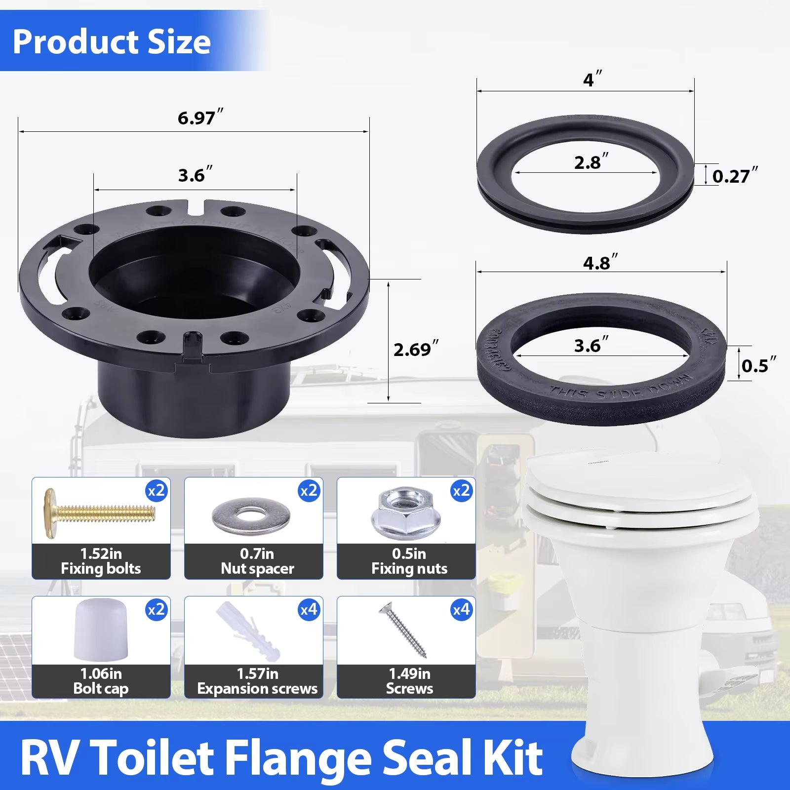 RV Toilet Seal and 3’’ Socket RV Toilet Flange Kit, Compatible with Do-Metic 300/310/320 RV Toilets,Replacement for 385345892