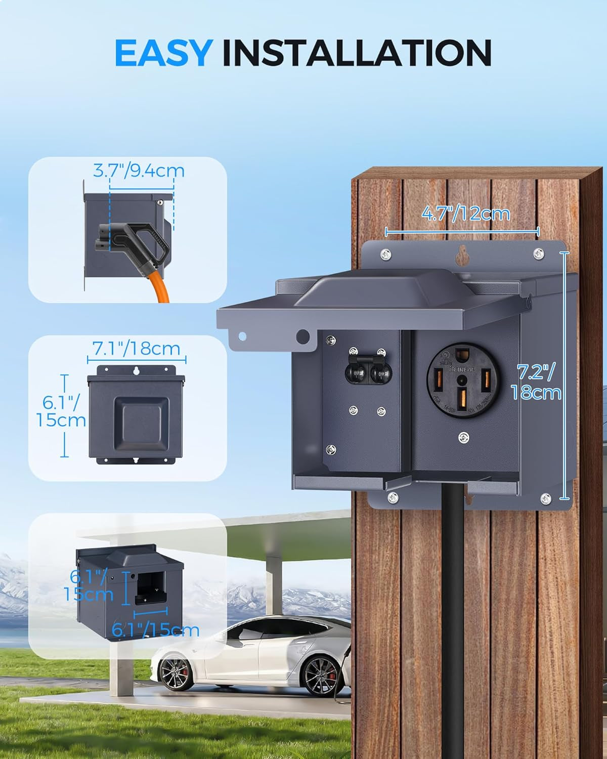 50 Amp RV Power Outlet Box with Breaker, 125V/250V NEMA 14-50R RV Outlet, Weatherproof RV Receptacle, Lockable Electrical Power Box, for Rv'S Campers Trailers Motorhomes, UL Listed U61OB06