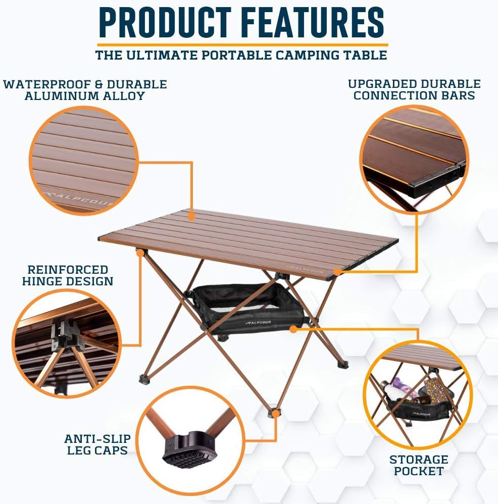 Portable Camping Table – Lightweight, Compact Folding Side Table in a Bag with Aluminum Top & Heavy Duty Hinge for Easy Travel & Storage – Great for Outdoor BBQ, Backpacking, Tailgate & More