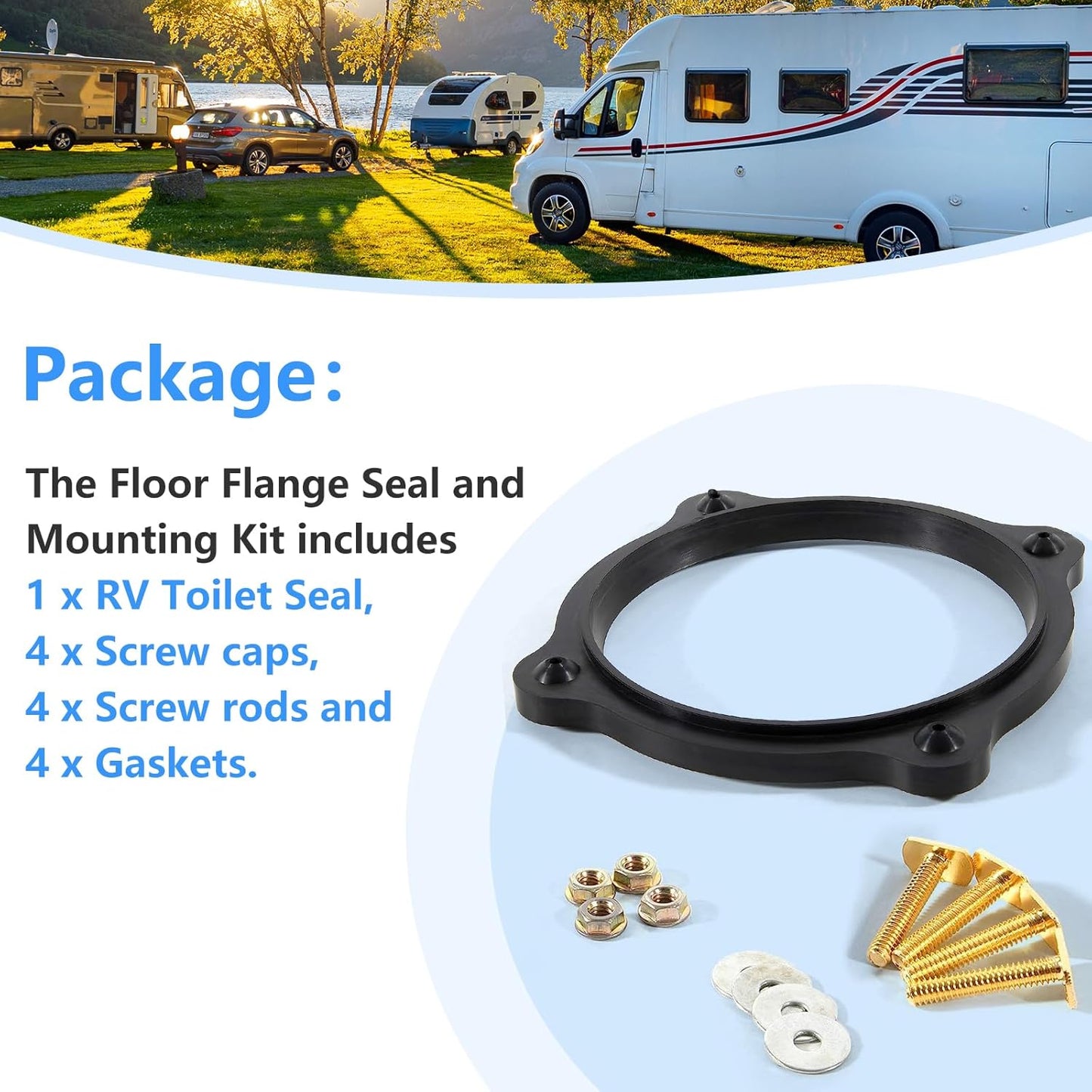 RV Toilet Seal Kit Fits for Dometic Sealand Vacuflush Models Toilet Include Floor Flange Seal 385310063 and Mounting Kit Replacement, SE341549 Toilet Part