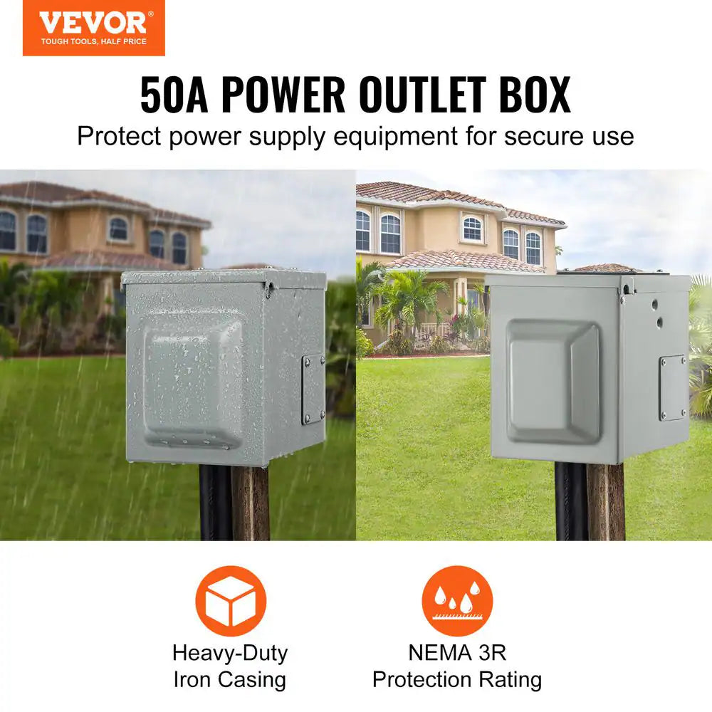 RV Power Outlet Box Indoor/Outdoor 50 Amp 125-Volt/250-Volt Receptacle Panel NEMA 14-50R Single Outlet for RV Camper Car