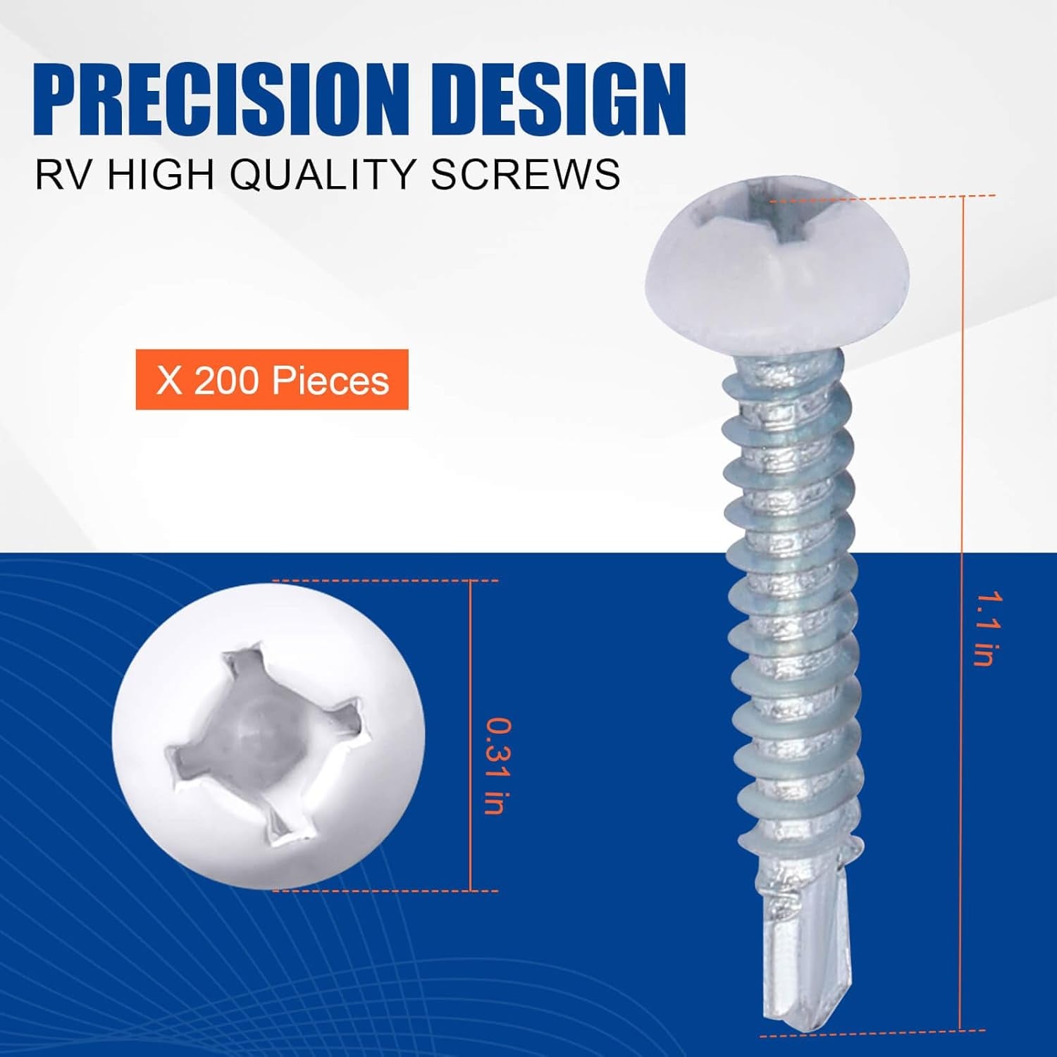 Pan Head Metal RV Screws 8X1 Self Tapping Drill Screws for Cargo RV 200 Pack