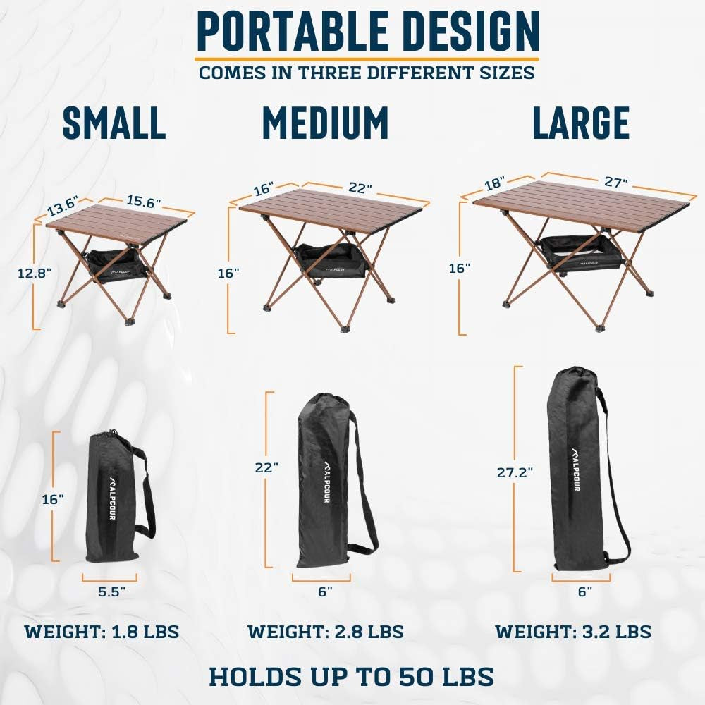 Portable Camping Table – Lightweight, Compact Folding Side Table in a Bag with Aluminum Top & Heavy Duty Hinge for Easy Travel & Storage – Great for Outdoor BBQ, Backpacking, Tailgate & More