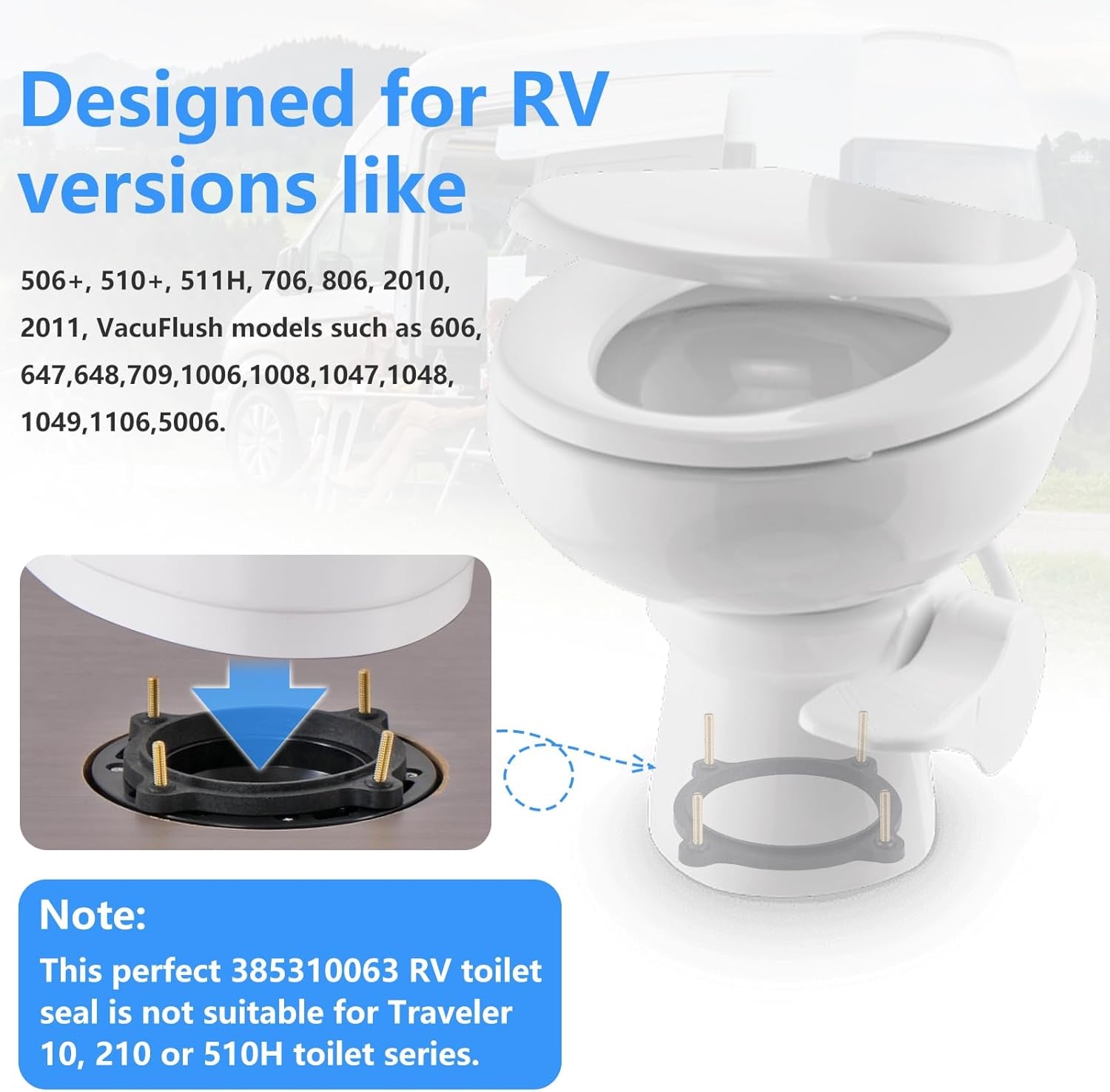 RV Toilet Seal Kit Fits for Dometic Sealand Vacuflush Models Toilet Include Floor Flange Seal 385310063 and Mounting Kit Replacement, SE341549 Toilet Part